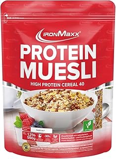 IronMaxx Proteine Muesli Goût Noisette 550g | Muesli Vegan aux protéines de soja | Céréales protéinées -30% sucres | Riche en Fibres & Protéines Végétales | Idéal pour un petit-déjeuner Sain